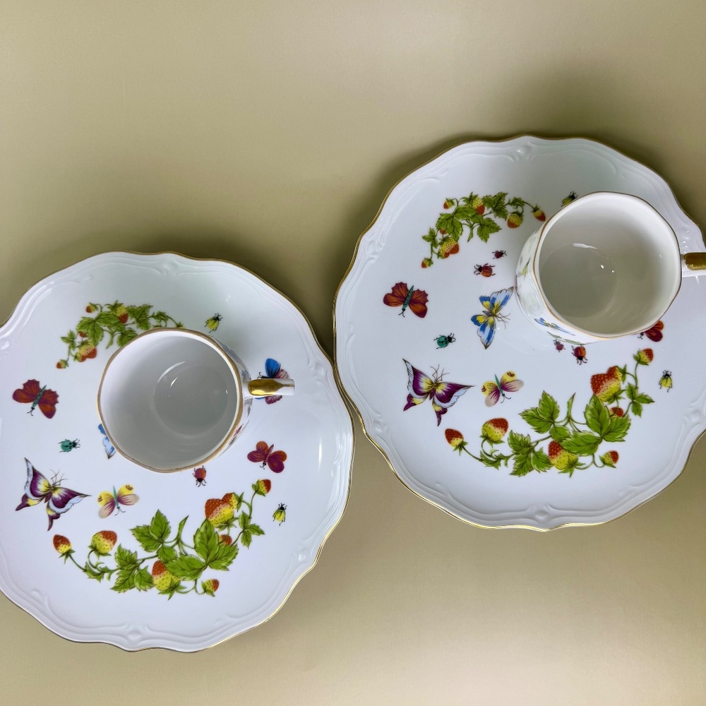 Vintage Lenwile Ardalt Butterfly & Berry Snack Sets - 2 | Gilded Porcelain